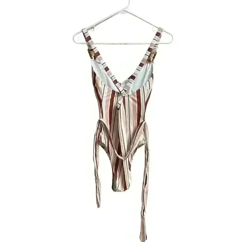 Cupshe Women's One Piece Swimsuit V-neck Striped Belted Medium New - Picture 9 of 9